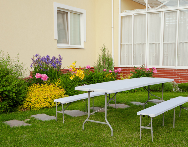 Стол складной пластиковый Angioletto 244 см., столешница сталь